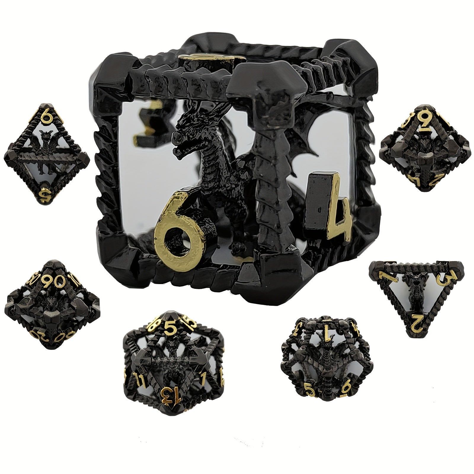 Metal Hollow Dragon Dice Set 7pcs Large Polyhedral Dice