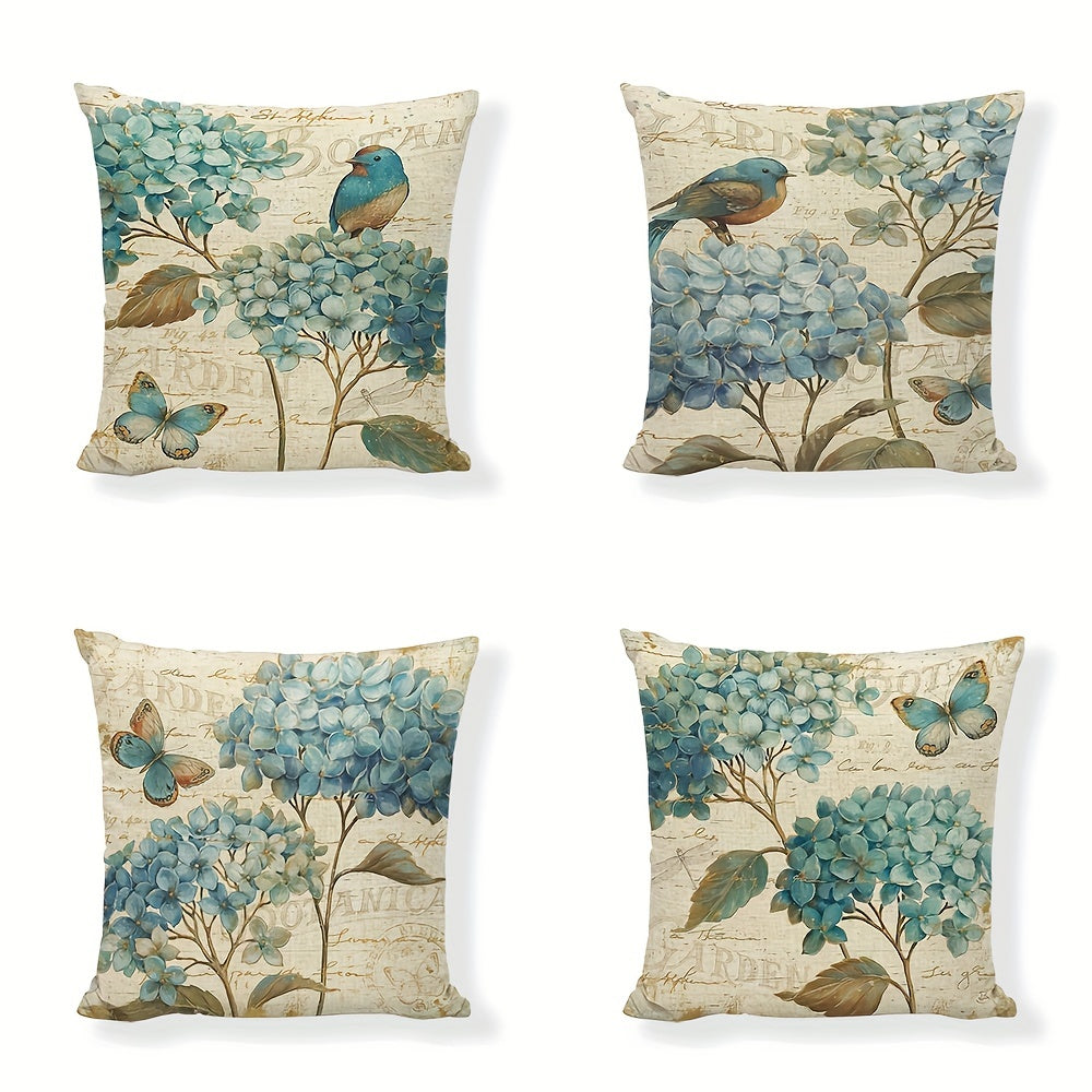 1 Pc Linen Birds And Flowers Sofa Decorative Cushion Cover Pillowcase 45 45