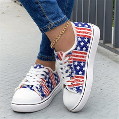 Women's Star Pattern Canvas Sneakers Striped Low Top Shoes