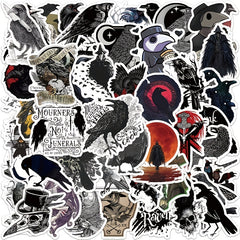 50pcs Crow Waterproof Stickers for Water Cups Notebooks & More