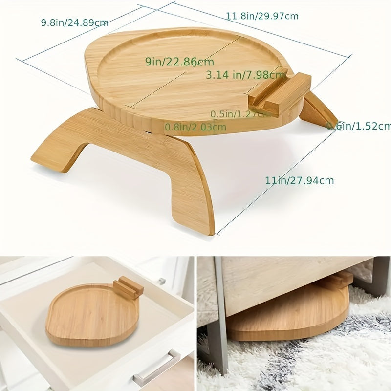 Non Slip Wooden Sofa Tray with Rotating Phone Holder - Armrest Table
