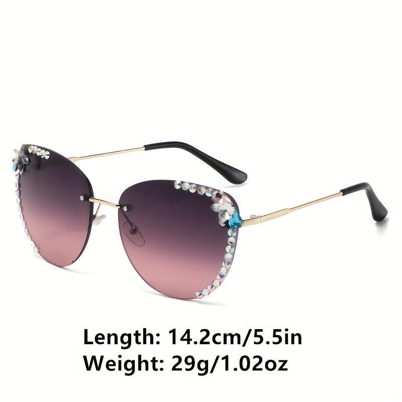 Rhinestone Rimless Sunglasses Gradient UV400 Sun Shades