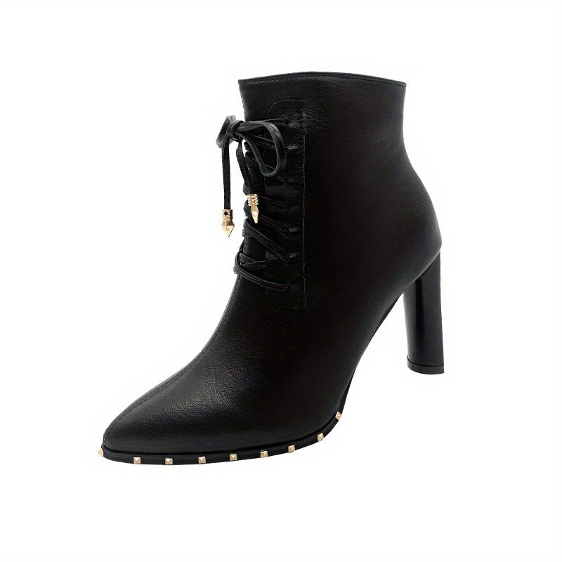Women's Point Toe Lace Up Block Heeled Boots