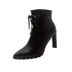 Women's Point Toe Lace Up Block Heeled Boots