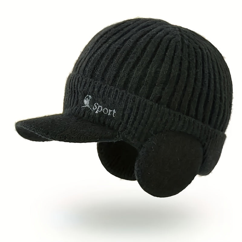 Winter Men's Earflaps Knitted Hat Thick Wool Warm Hat Outdoor Cycling