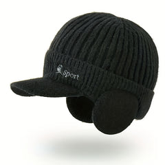 Winter Men's Earflaps Knitted Hat Thick Wool Warm Hat Outdoor Cycling