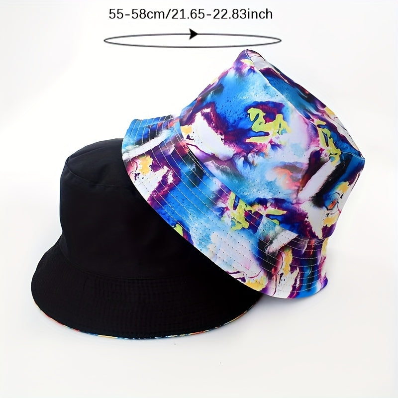 Hip Hop Reversible Bucket Hat Y2K Tie Dye Print Sunscreen Fisherman Cap
