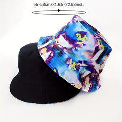 Hip Hop Reversible Bucket Hat Y2K Tie Dye Print Sunscreen Fisherman Cap