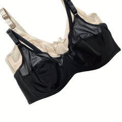 2 Pack Plus Size Sexy Bra Set Women's Plus Contrast Mesh Bow Detail Underwire
