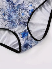 Plus Size Chinoiserie Print Underwear Set