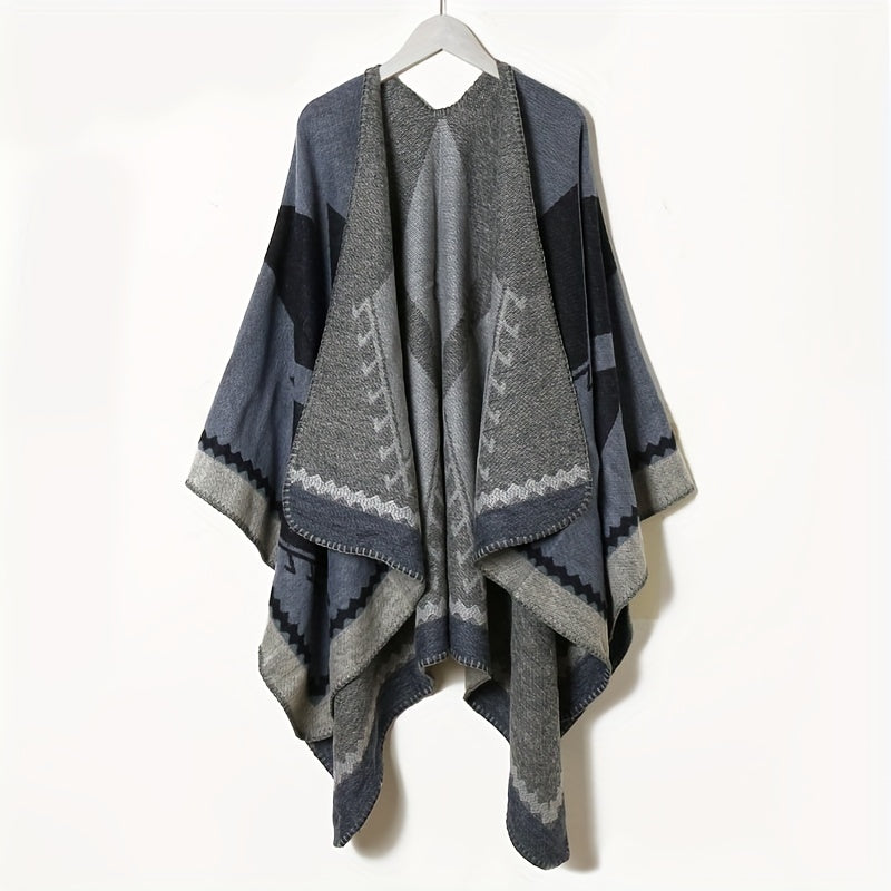 Vintage Jacquard Large Shawl Cashmere Cape Scarf Blanket Poncho