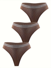 3 Pack Plus Size Striped Thongs - High Stretch Soft Panties Set