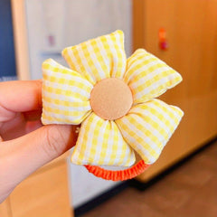 Girls Sun Flower Head Rope Plaid Fabric Hair Tie