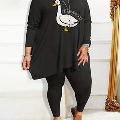 Pajama Set Women's Plus Goose & Letter Print Tee & Leggings