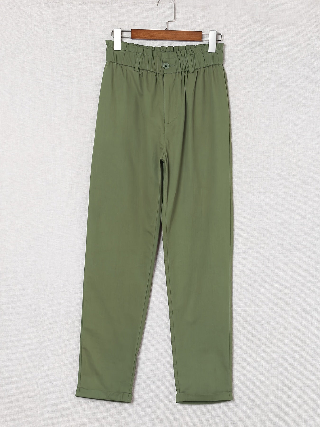 Ruffled Elastic Waist Casual Pants - Solid High Waist Athleisure