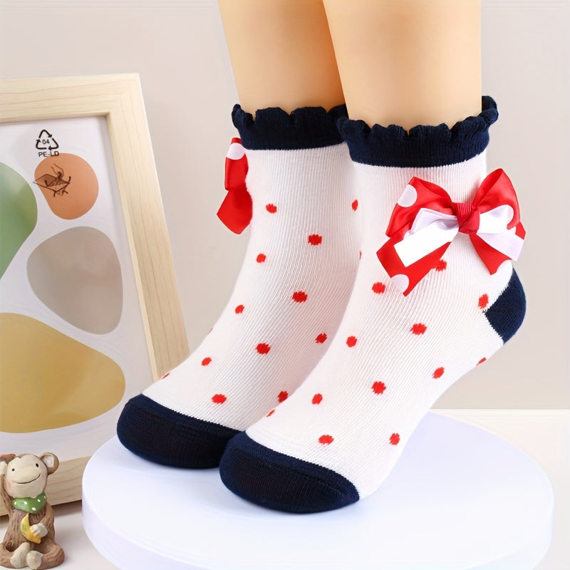 3 Pairs Girls Lace Dot Pattern Crew Socks