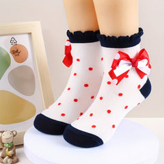 3 Pairs Girls Lace Dot Pattern Crew Socks