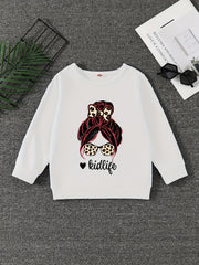 Girls' Leopard Portrait Crew Neck Sweatshirt Pullovers Kids Long Sleeve Tops