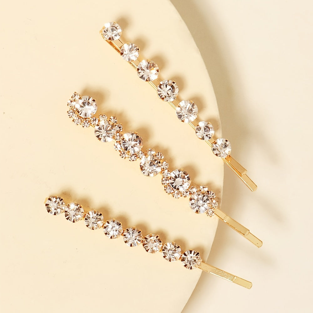 Crystal Bridal Bobby Pins Silvery Wedding Hair Pins 3pcs