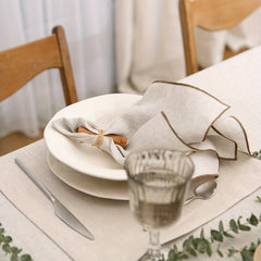 6pcs Beige Polyester Napkin with Coffee Edge for Dining Table Decor