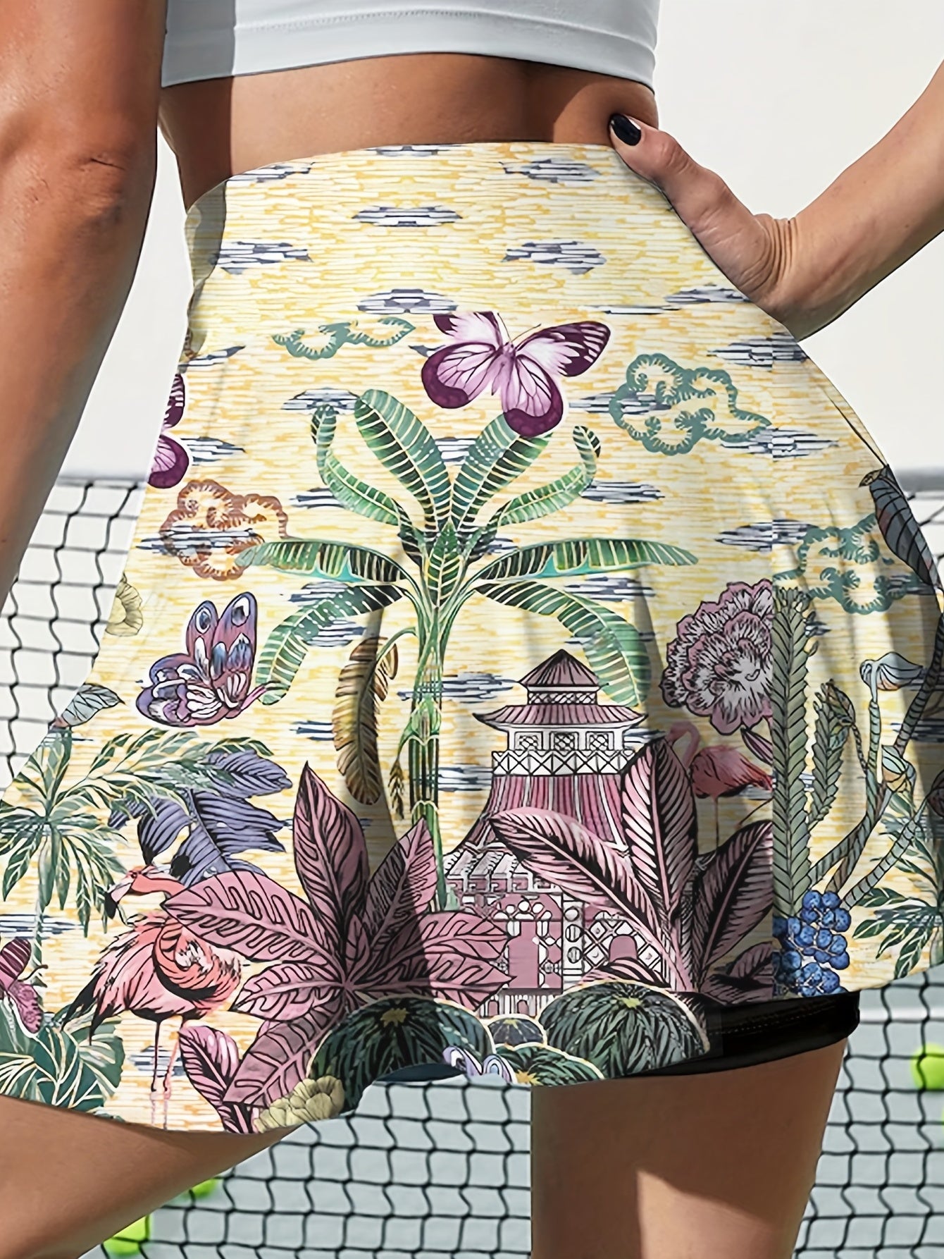 Colorblock Floral & Butterfly Print Sports Skort