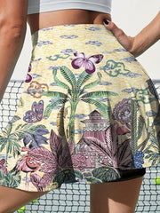 Colorblock Floral & Butterfly Print Sports Skort