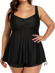 Modest Tankini Set Women's Plus Solid Cami Top & Shorts Swimsuit