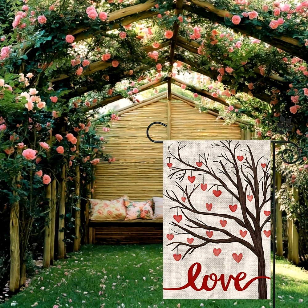 Love Heart Tree Garden Flag Double Sided Outdoor Seasonal Yard Decoration