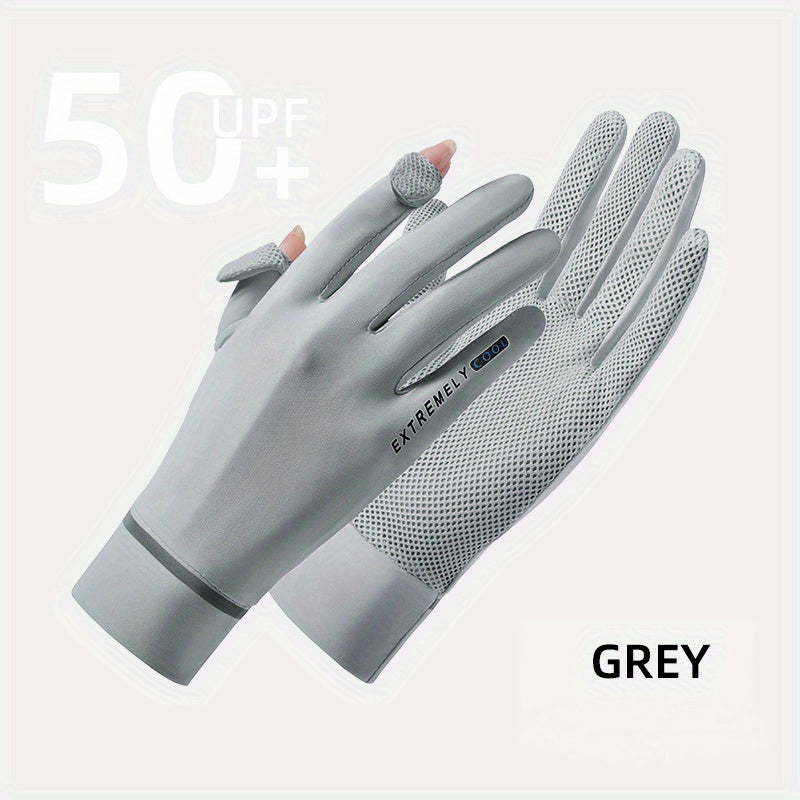 UPF 50 Ice Silk Gloves Short Mesh Breathable Non-slip Touch Screen UV Prote