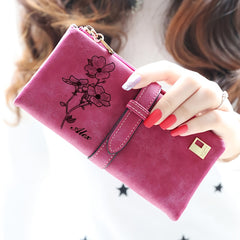 Floral Wallet for Women Trifold Clutch with RFID Blocking Long Zipper Checkbook