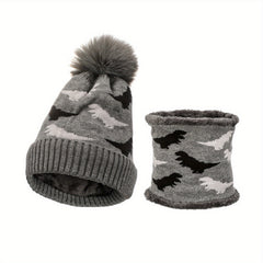 Kids Dino Knit Beanie Hat & Velvet Neck Gaiter Set