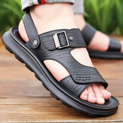Men's Solid Open Toe Slip On Sandals Outdoor Soft Sole Beach Sandals