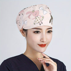 Cartoon Pattern Nurse Cap Adjustable Elastic Scrub Hat