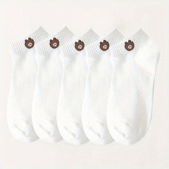 5 Pairs Soft Teddy Bear Socks Crew Length Sock Pack Women's Stockings