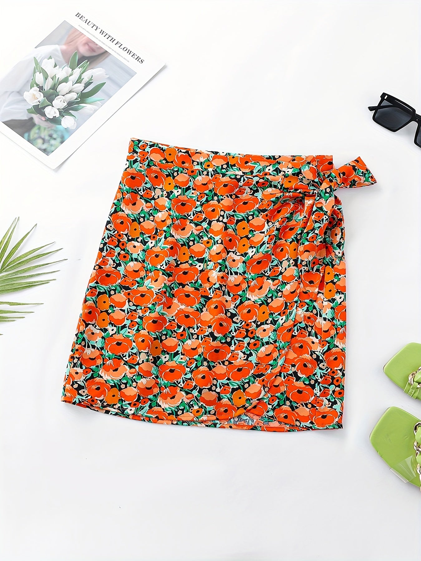 Floral Print Wrap Skirt Casual Skirt Women's Clothing