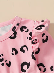 Girls Ruffle Top & Waist Pants 2pcs Leopard Print Bow Kids Clothes