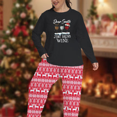 Plus Size Christmas Pajama Set Women's Plaid & Elk Print Tee & Pants