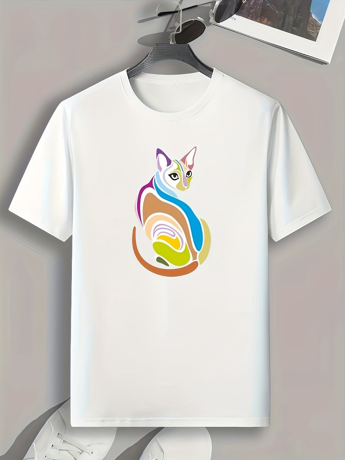 Art Style Cat Pattern Print Men's Comfy Sports T shirt