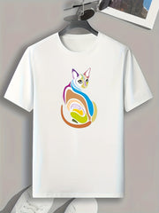 Art Style Cat Pattern Print Men's Comfy Sports T shirt