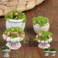 4pcs Pink Flower Green Plant Potted 1:12 Dollhouse Decor