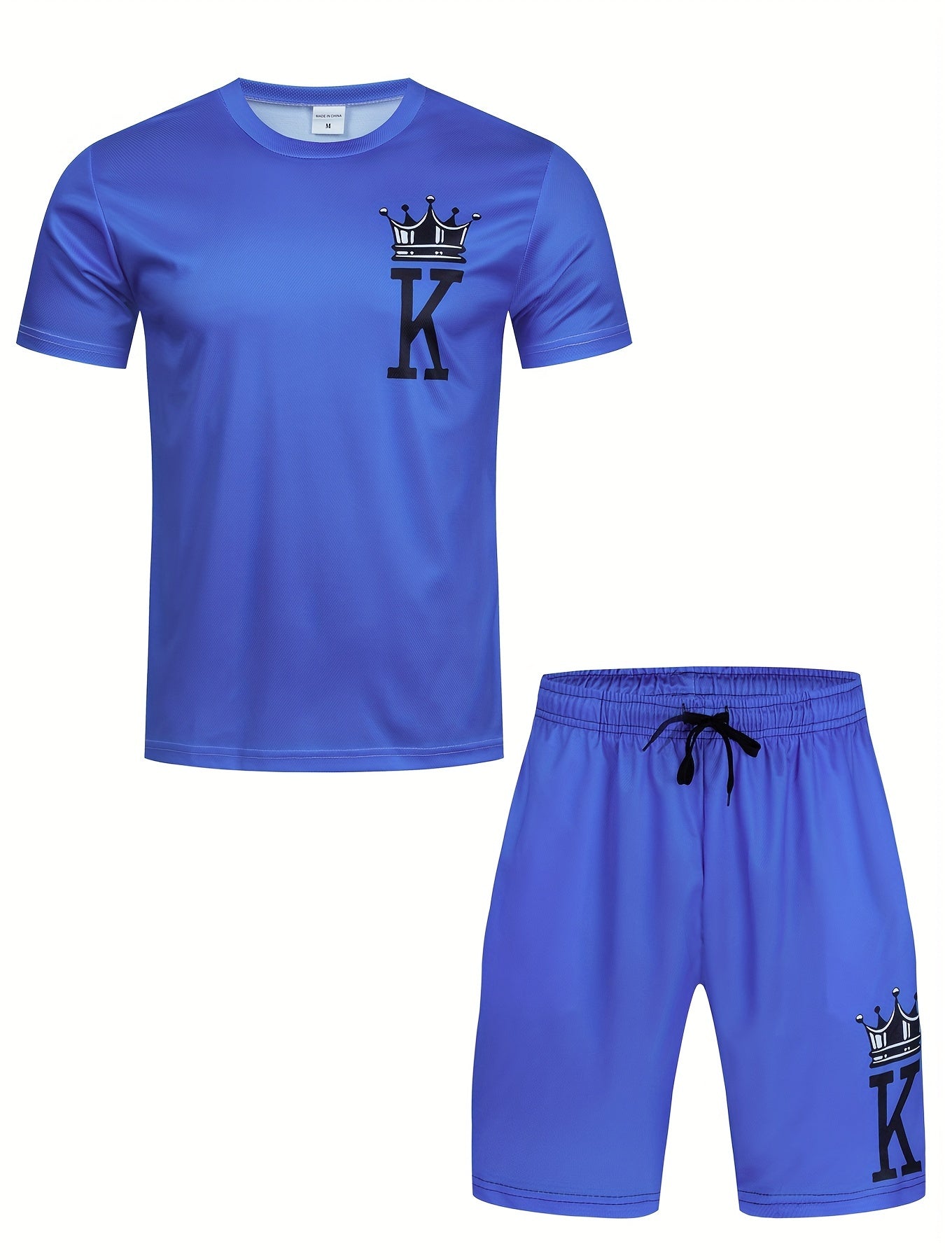 Men's King Print Sports T-shirt & Shorts Set for Summer