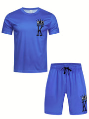 Men's King Print Sports T-shirt & Shorts Set for Summer