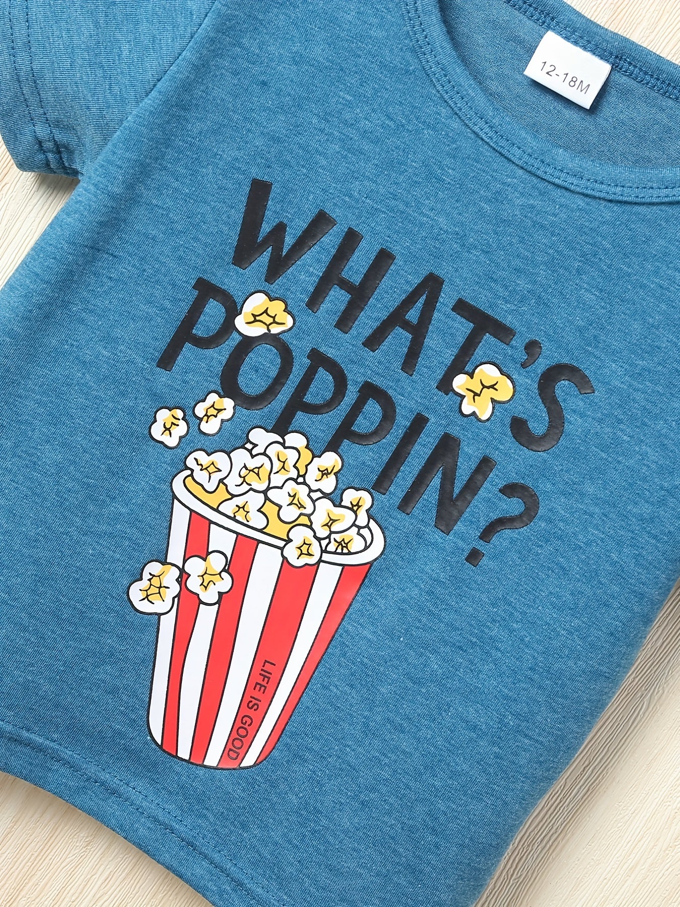 Boys Popcorn Print T shirt Kids Short Sleeve Casual Tee Top