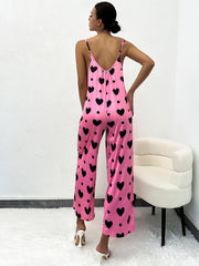 Heart Print Pink & Scoop Neck Jumpsuit Women's Swimwear