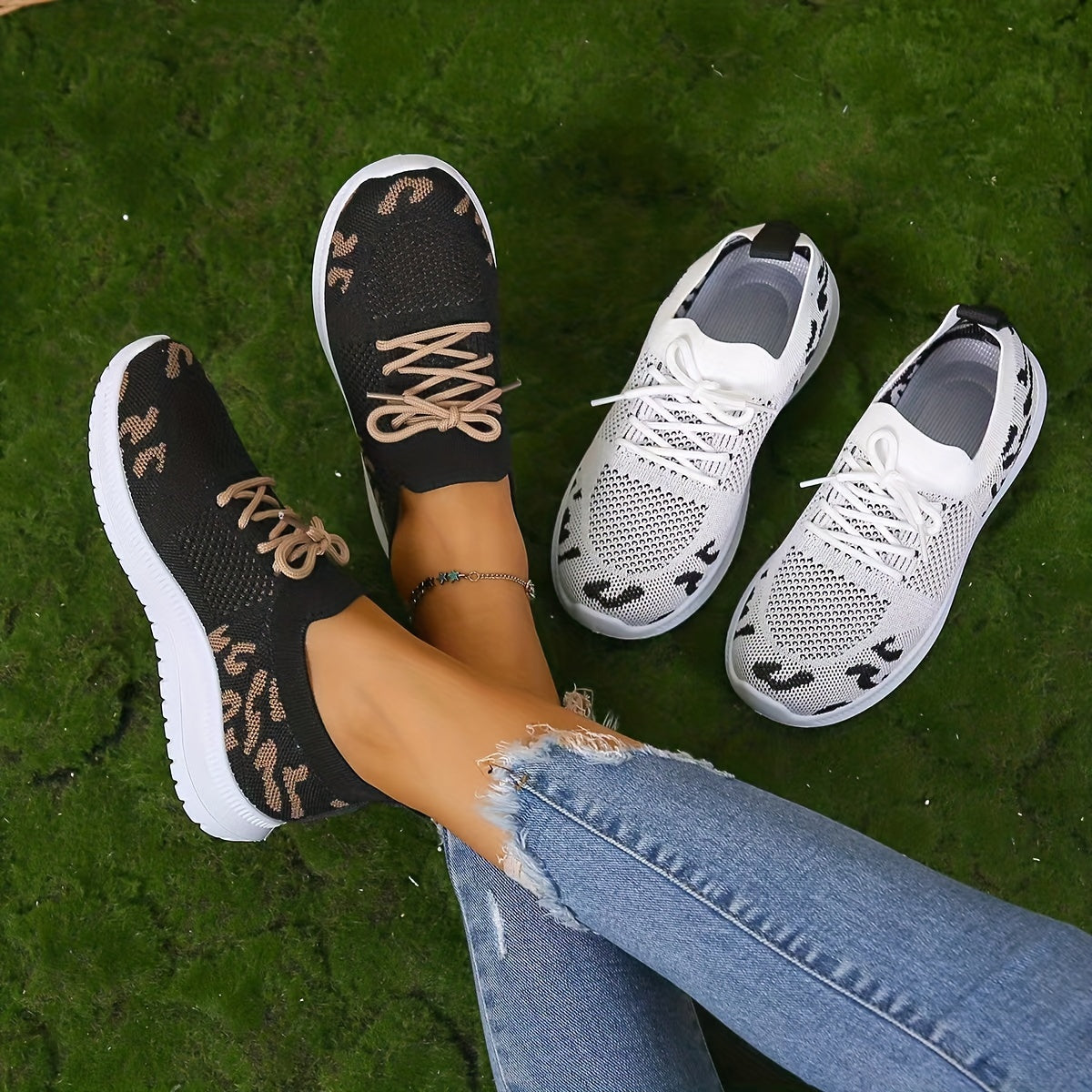 Women's Knit Sneakers Lace-Up Shoes Lightweight Running Shoes