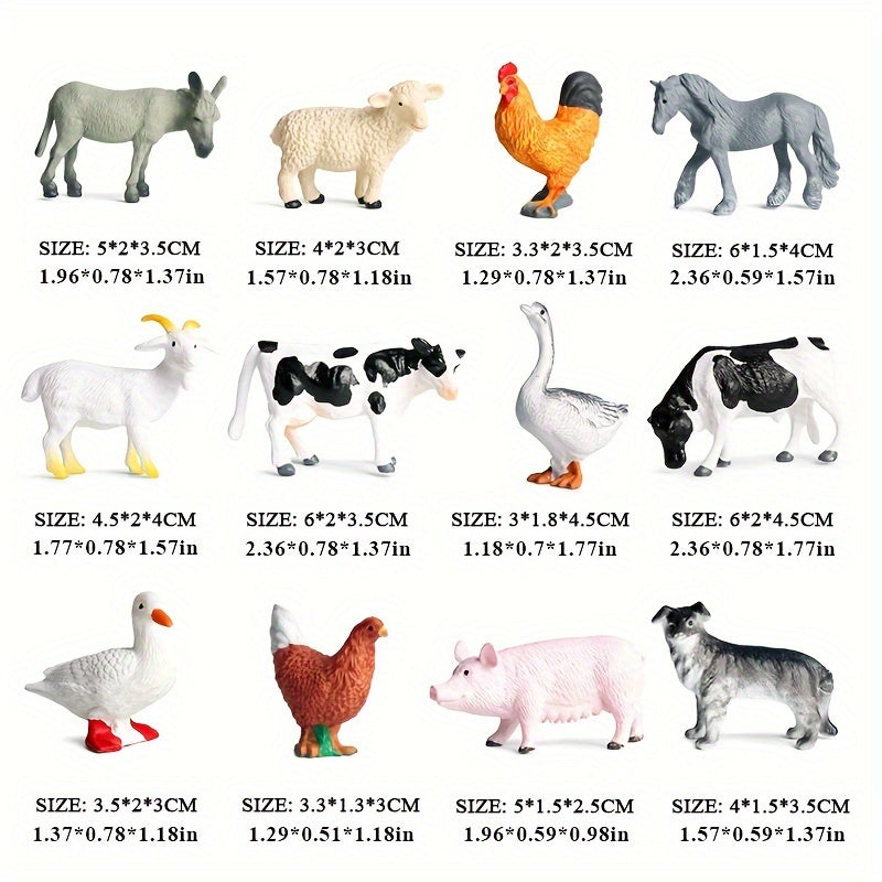 12pcs Farm Animal Figures Set Educational Toy Collection for Children 3-6 Years