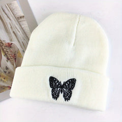 Y2K Butterfly Embroidered Beanie Hat Hip Hop Knit Couple Skull Cap