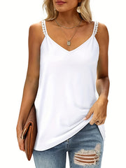 Lace Spaghetti Strap Top V Neck Sleeveless Cami Summer Casual Women's Clothing