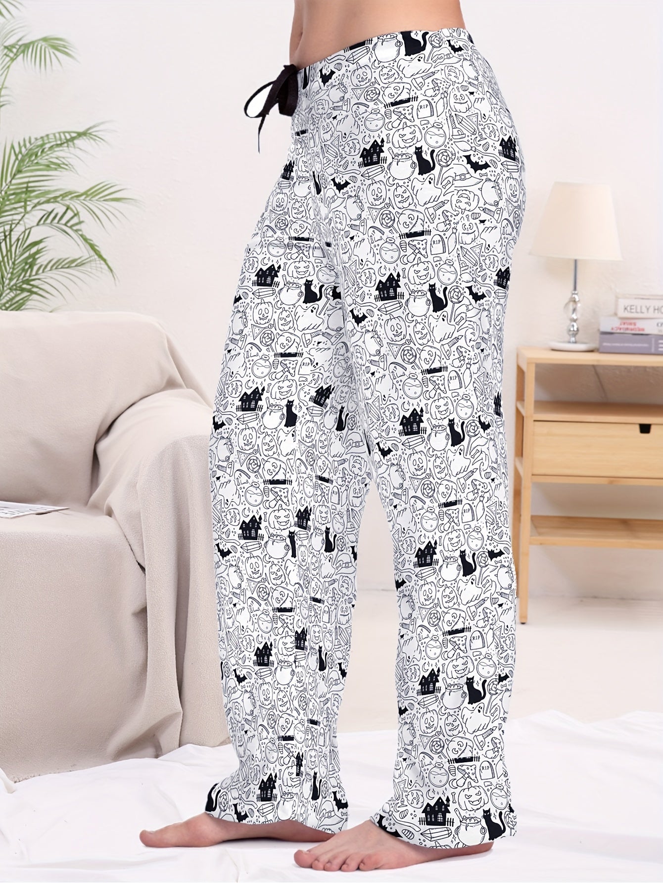 Halloween Graphic Print Sleep Bottoms Soft & Comfy Elastic Waist Women's Pants