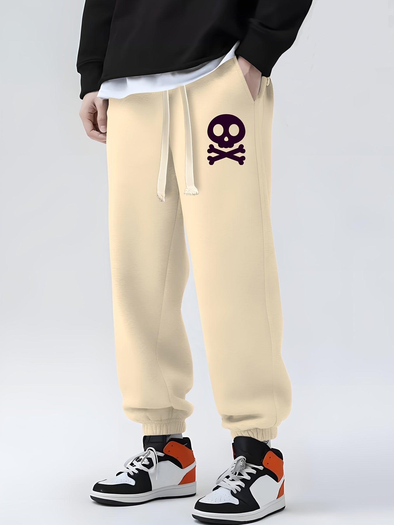 Skull Print Drawstring Sweatpants Loose Fit Joggers For Men